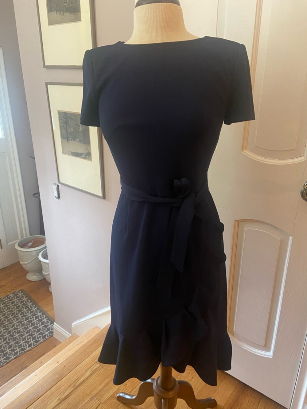 Calvin Klein Navy Short-Sleeve Tie-Waist Midi Dress